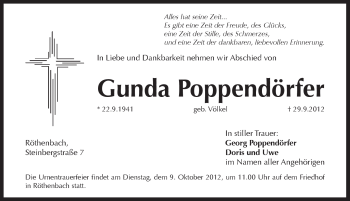 Traueranzeige von Gunda Poppendörfer von Pegnitz-Zeitung